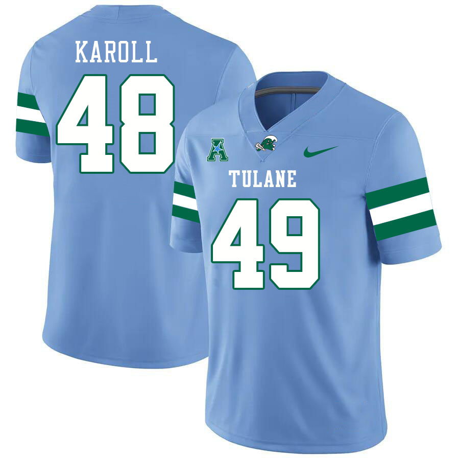 Tulane Green Wave #49 Will Karoll College Football Jerseys Stitched Sale-Blue